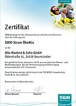 Otto Markert Zertifikat SWN Strom ÖkoMix